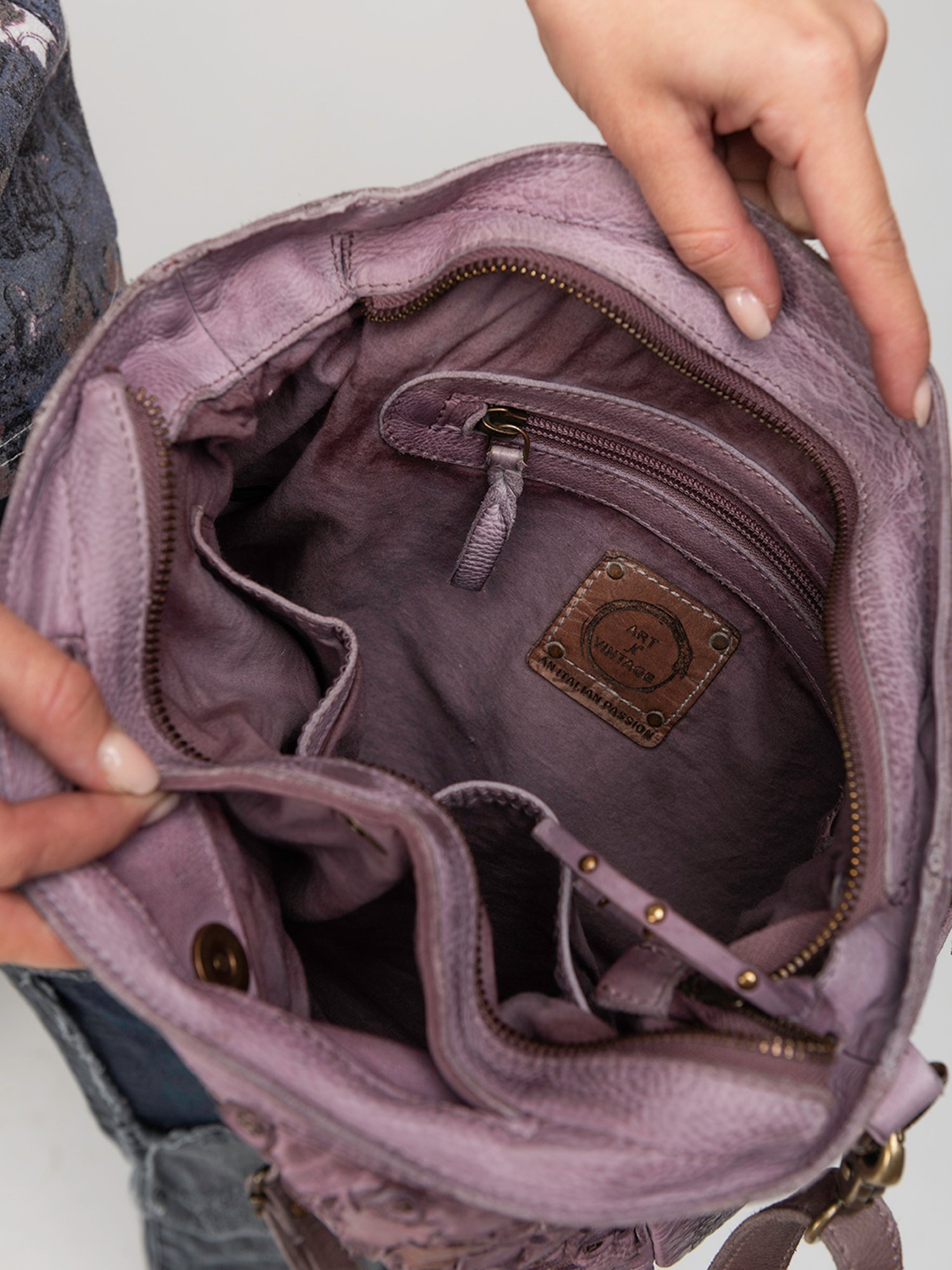 Art N Vintage Bettina Quail Purple Leather Textured Medium Sling Handbag