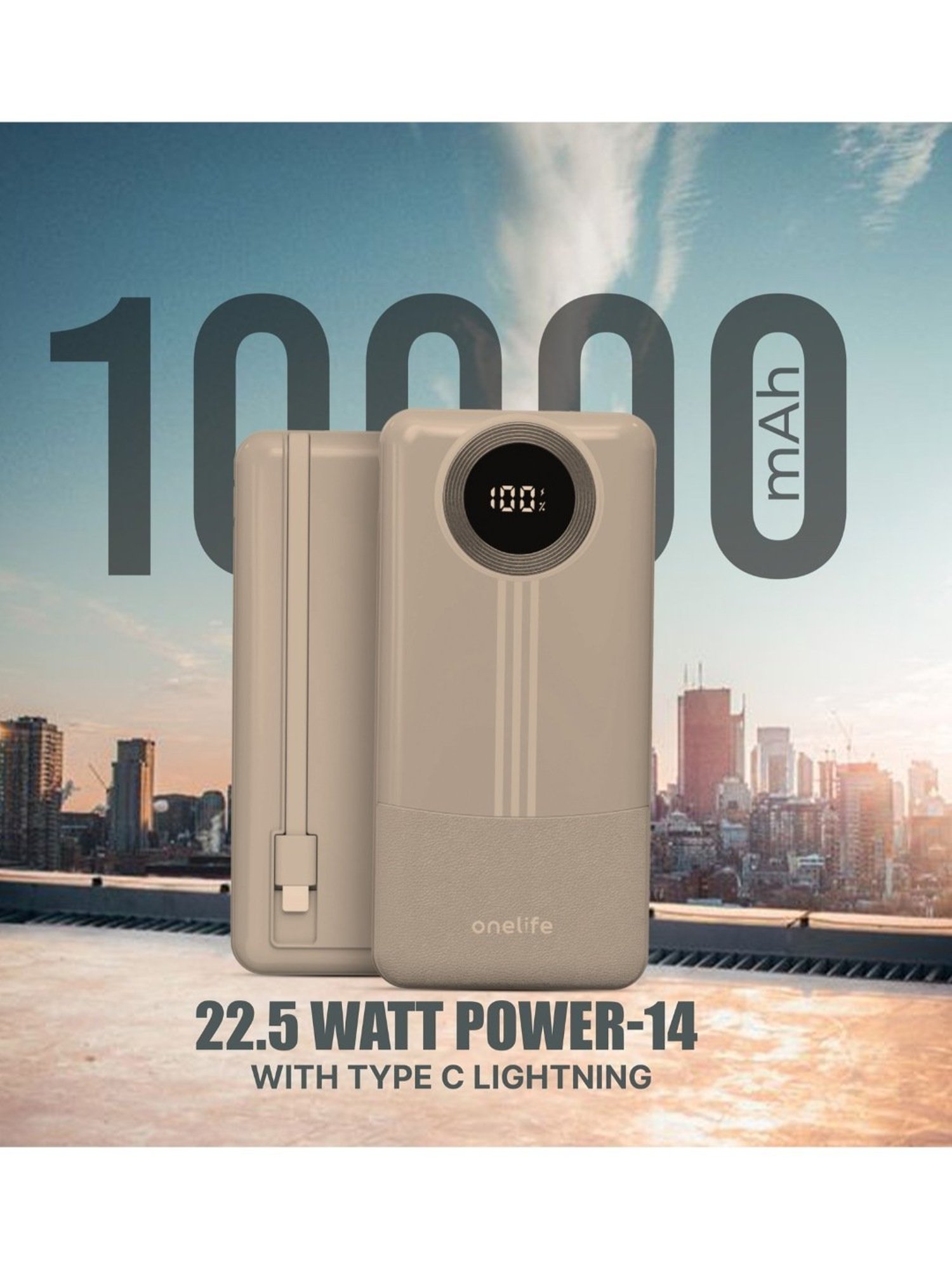 Onelife Power 14 10000 mAh 22.5W Slim Quick Charge Power Bank (Peach)