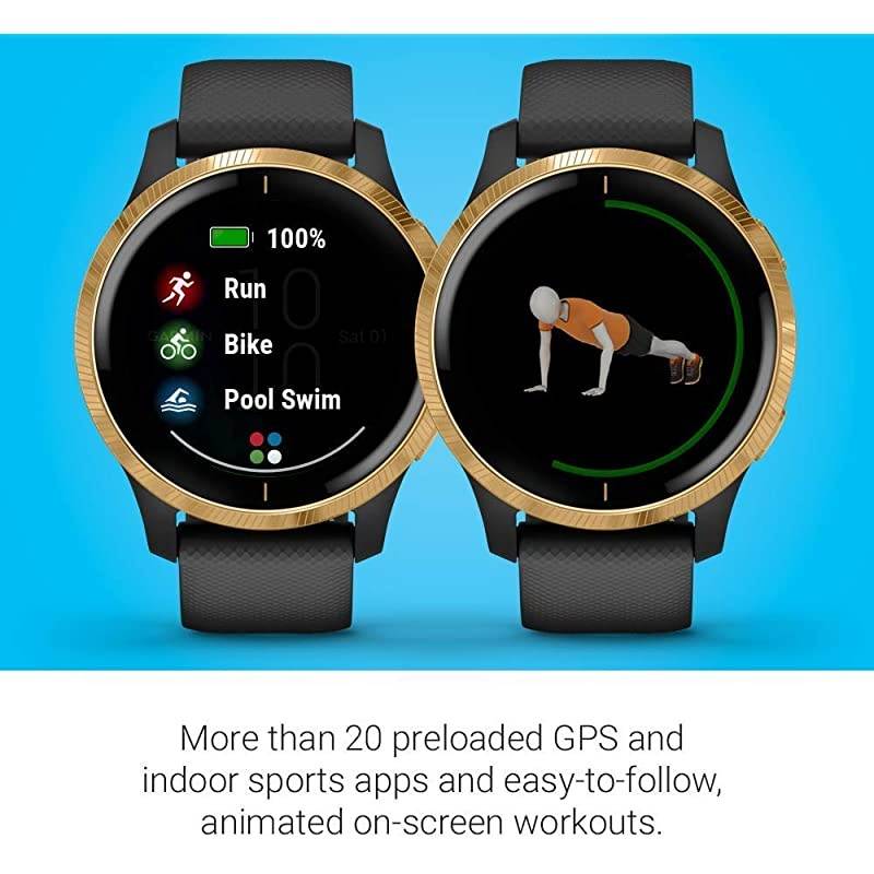 Garmin Venu GPS Smartwatch with AMOLED Display and  Ultimate White Earbuds with Charging Power Bank Case Bundle