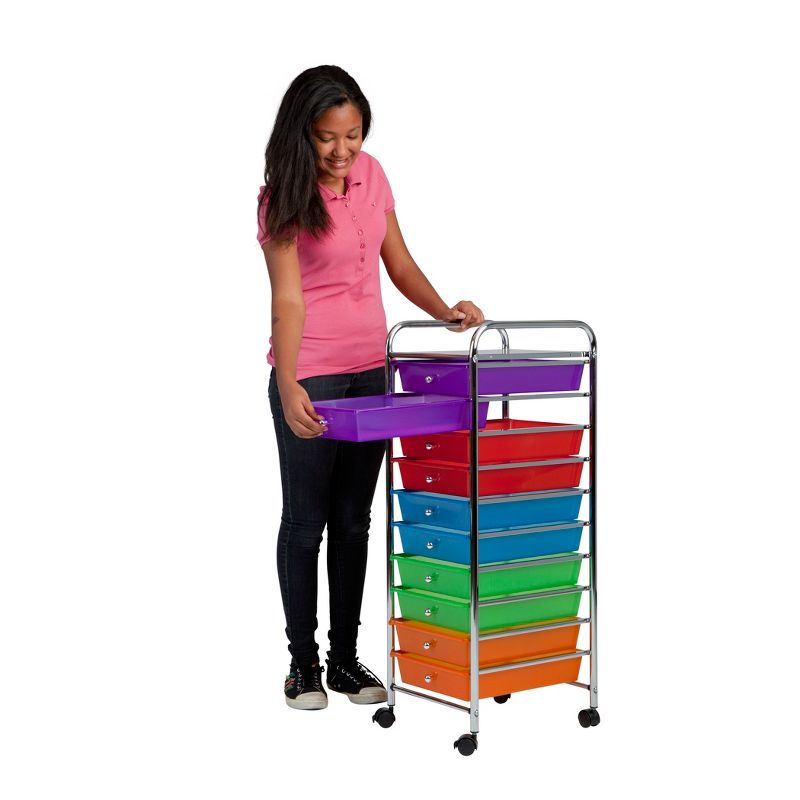 ECR4Kids 10-Drawer Plastic Mobile Organizer, Rolling Cart for Storage - Assorted