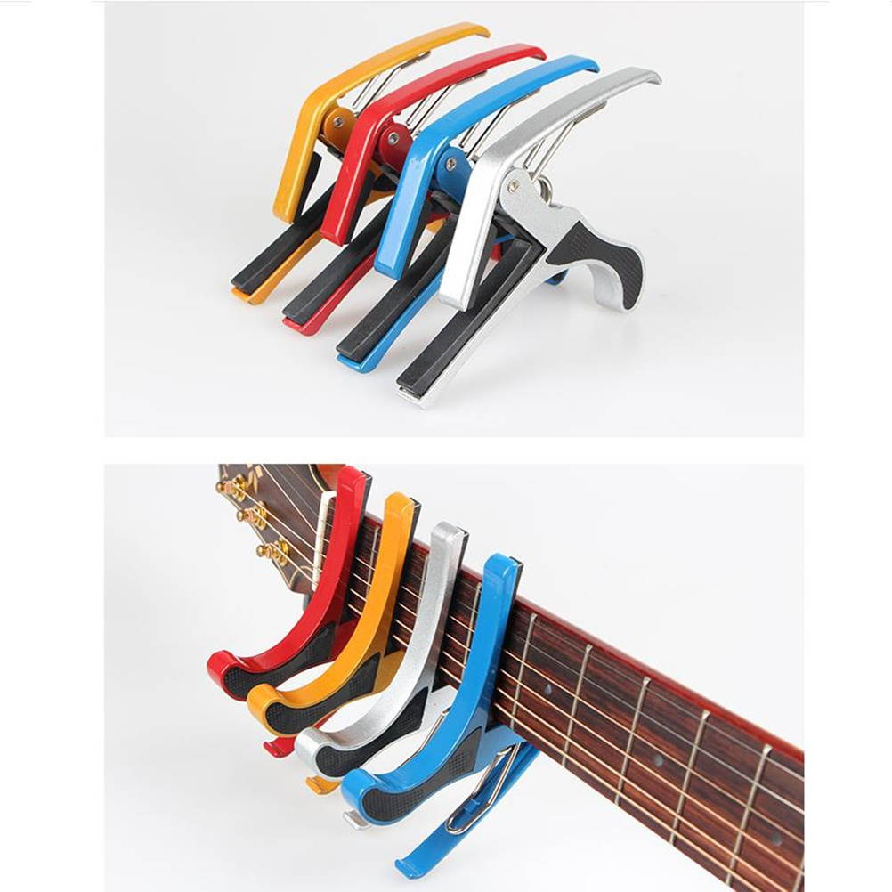 4PCS Folk Guitar Clip-On Tuner Quick Change Tune Clamp Guitar Picks Key Trigger Capo for Folk Guitar Ukulele