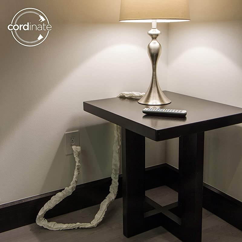 Eggshell White Fabric Cord Cover 2 Pack 6 ft Hides Lamps Light Fixtures and Desks Cable Management Easy Installation 48656