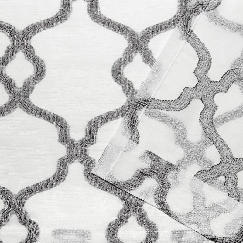 Set of 2 (108"x54") Muse Geometric Textured Jacquard Linen Sheer Rod Pocket Window Curtain Panel Silver - Exclusive Home