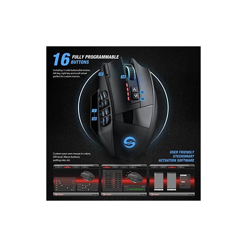 Venus Pro RGB Wireless MMO Gaming Mouse, 16,000 DPI Optical Sensor, 2.4 GHz Transmission Technology, Ergonomic Design, 16M Chroma RGB Lighting, 16 programmable Buttons, Up to 70 Hours