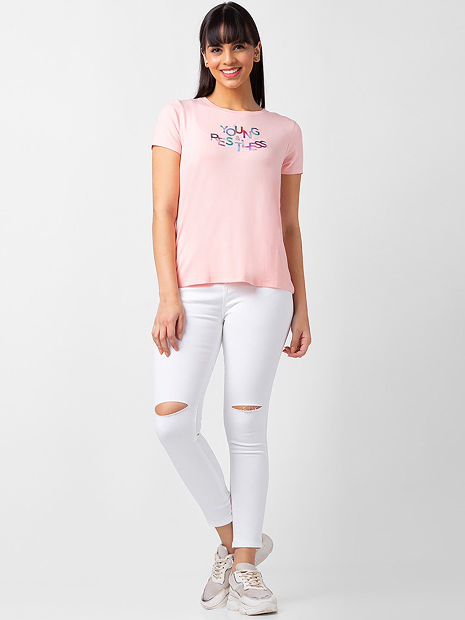 Spykar Pink Printed T-Shirt