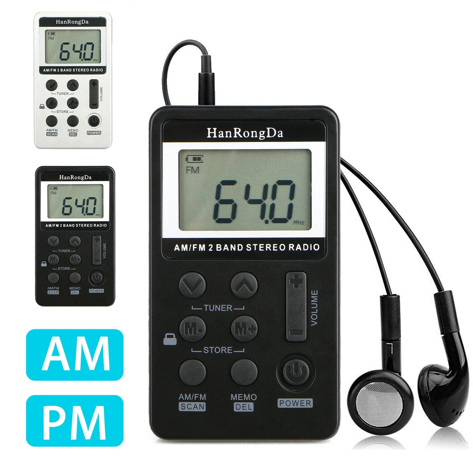 Mini Digital Portable Pocket LCD AM FM Radio 2 Band Stereo Receiver Headphone