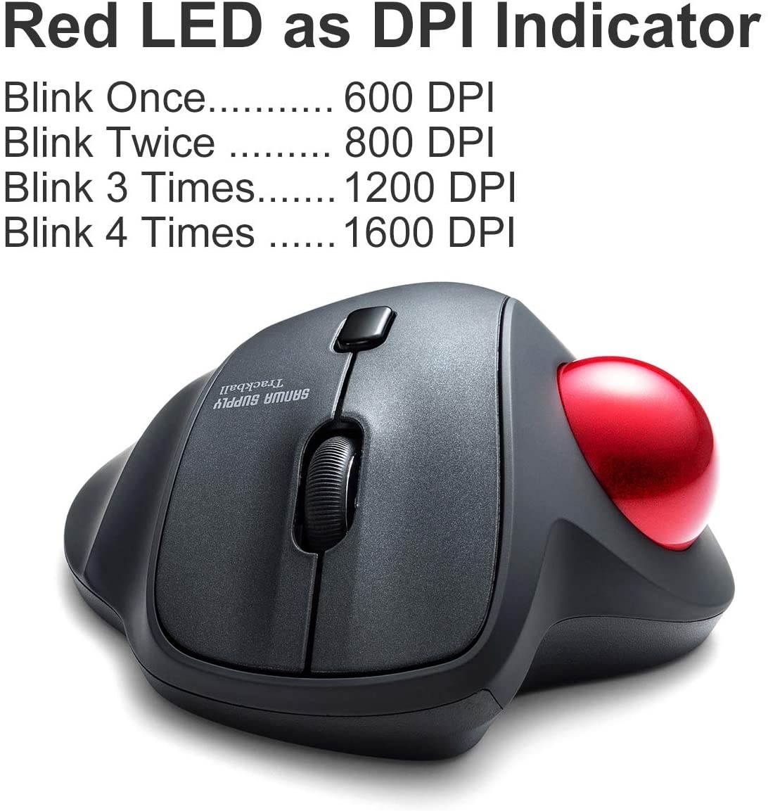 2.4G Wireless Ergonomic Trackball Mouse, Silent Noiseless Optical Sensor Mice, (600/800/1200/1600 Adjustable DPI, 34mm trackball) Compatible with MacBook, Laptop, Windows, Mac OS