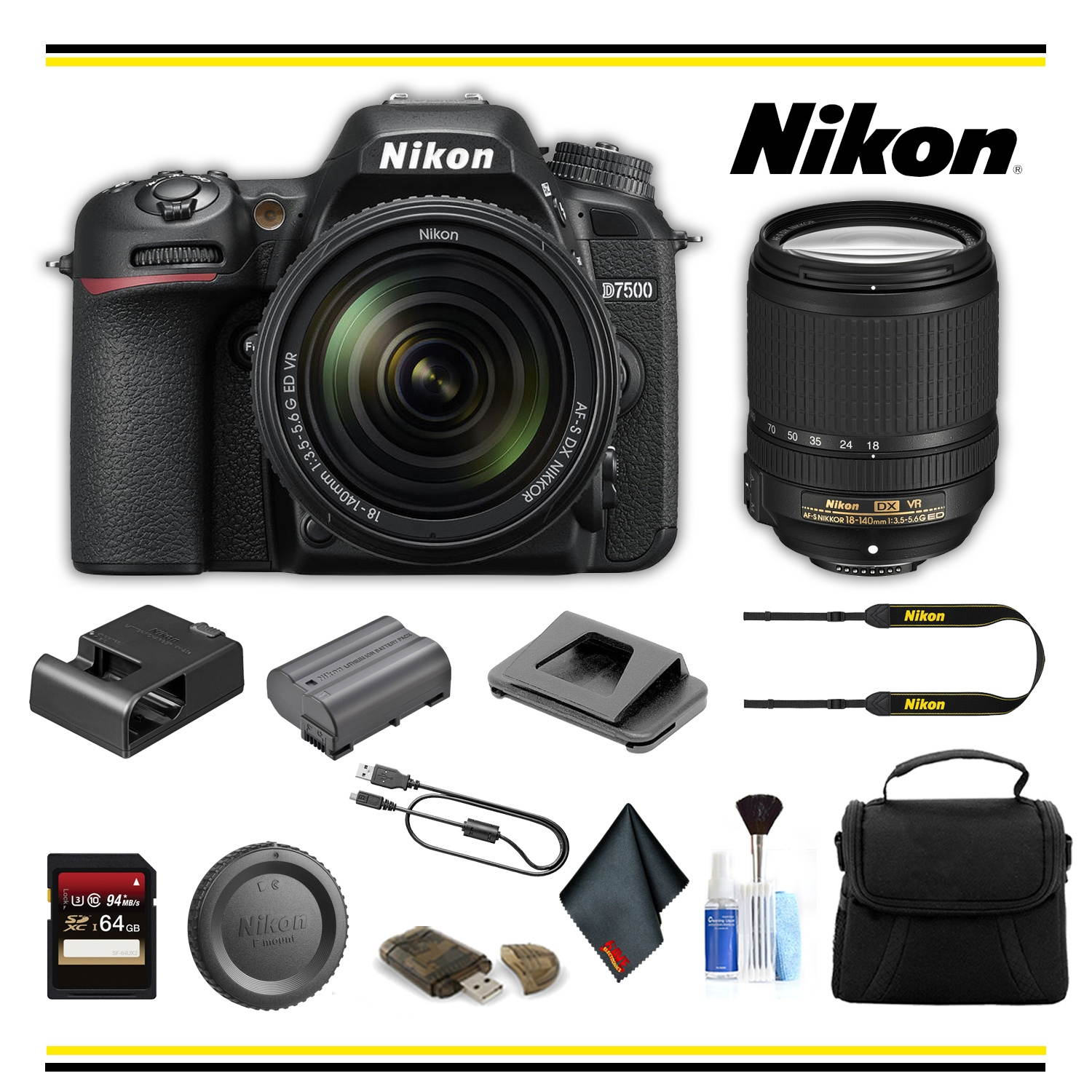 Nikon D7500 DSLR Camera with 18-140mm Lens Starter Bundle - (Intl Model)