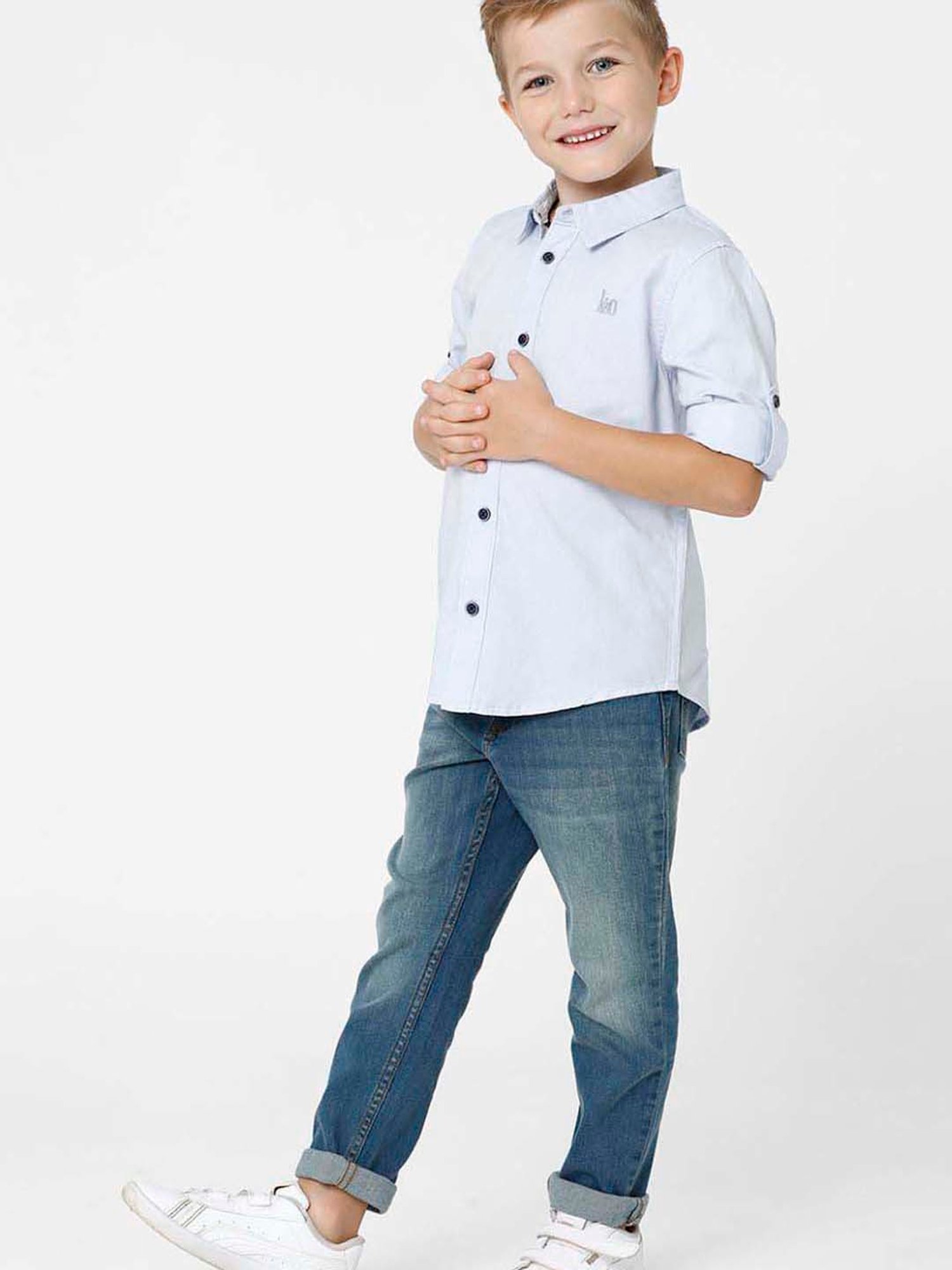 Kate & Oscar Kids Blue Cotton Regular Fit Full Sleeves Shirt