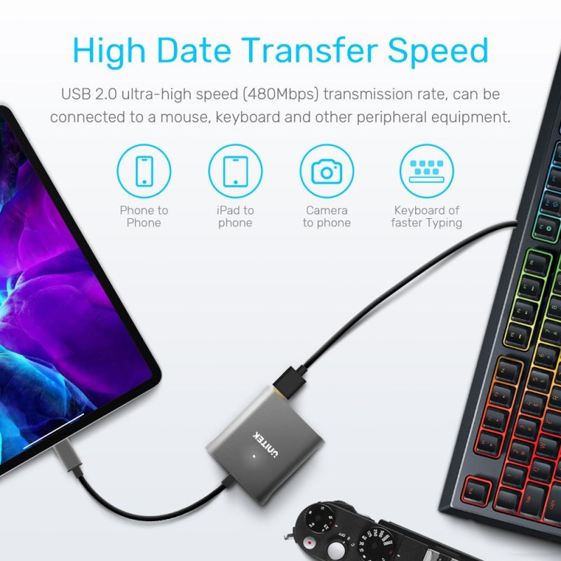 Unitek SD Card Reader USB C, 3 in 1 Type C to USB Camera SD/Micro SD Memory Card Reader Adapter 2TB Capacity for MacBook Pro/Air, iPad Pro, XPS, Samsung Galaxy S10/S9/S8 and More USB-C Devices (15cm)