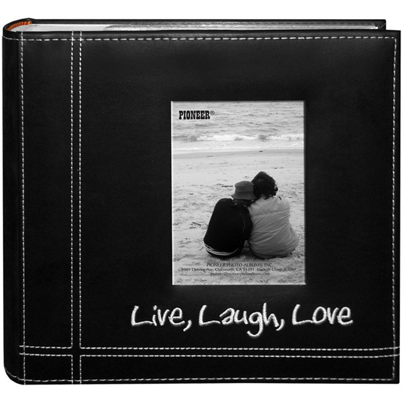 Pioneer Embroidered Stitched Leatherette Photo Album 9"X9"-Live, Laugh & Love - Black