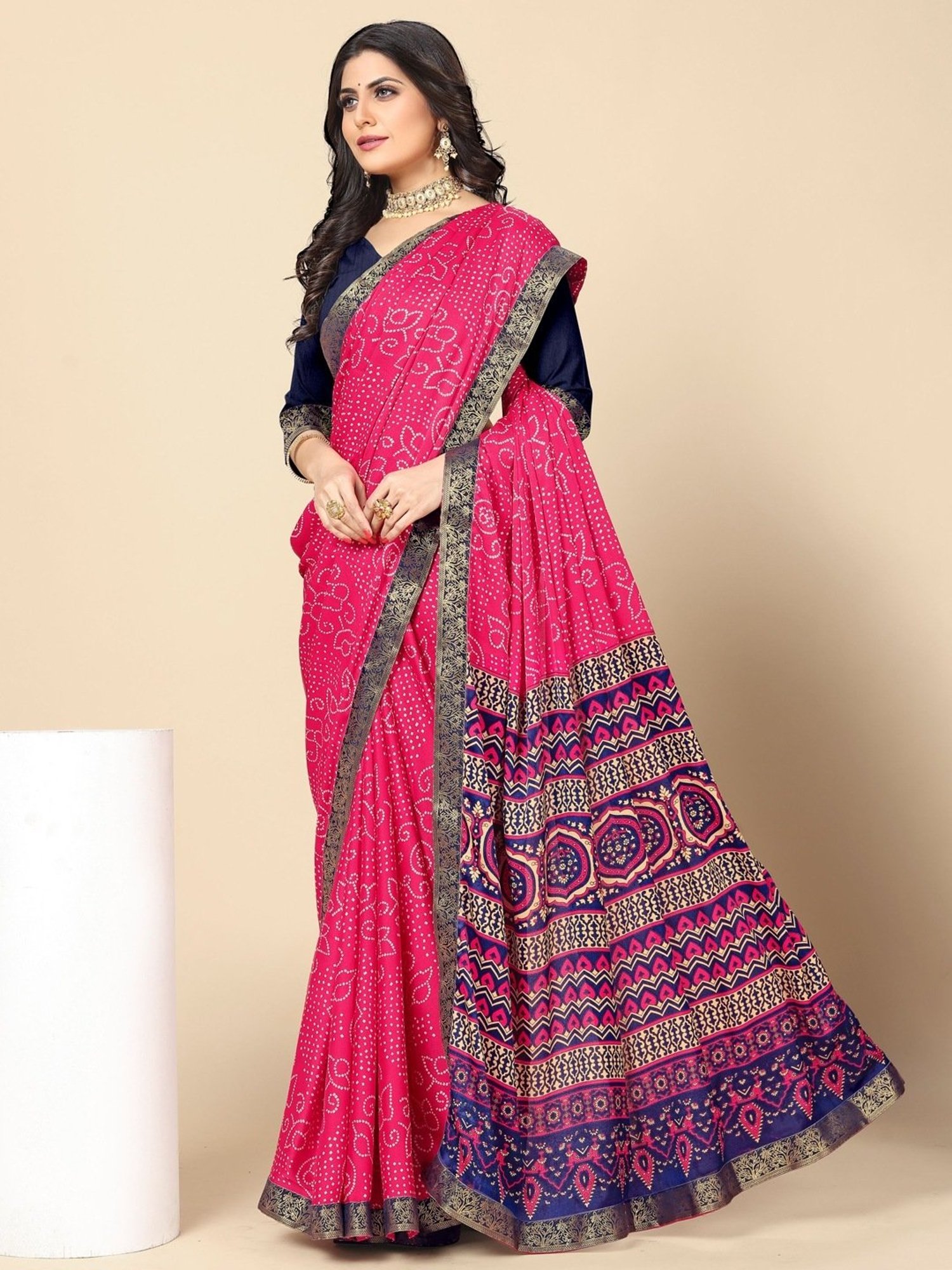 Rangita Pink Printed Saree With Unstitched Blouse
