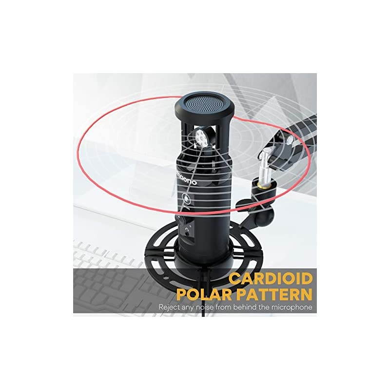 USB Microphone with Zero Latency Monitoring  AU-PM422 192KHZ/24BIT Professional Cardioid Condenser Mic with Touch Mute Button and Mic Gain Knob for Recording, Podcasting, Gaming, YouTube