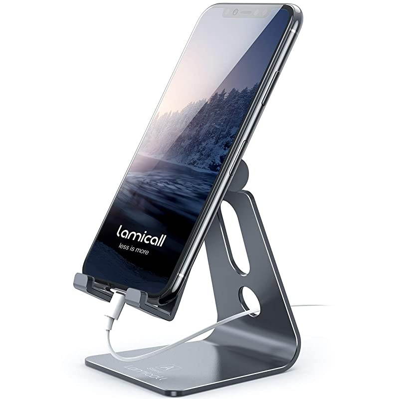 Adjustable Cell Phone Stand  Phone Stand Update Version Cradle Dock Holder Compatible with iPhone Xs XR 8 X 7 6 6s Plus SE 5 5s 5c Charging Accessories Desk Android Smartphone Gray