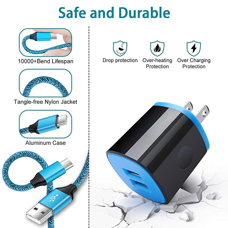 Type C Charger Cable for Moto Motorola G Power G Stylus 2020/G7 G8 Plus Play Z5 Z4 Z3 X4,Samsung S21 S20 S10e S10 S9 Plus Note 20+ 10 S8 A01 A11 A21 A50,Car Charger Wall Adapter+Fast Charging Cord