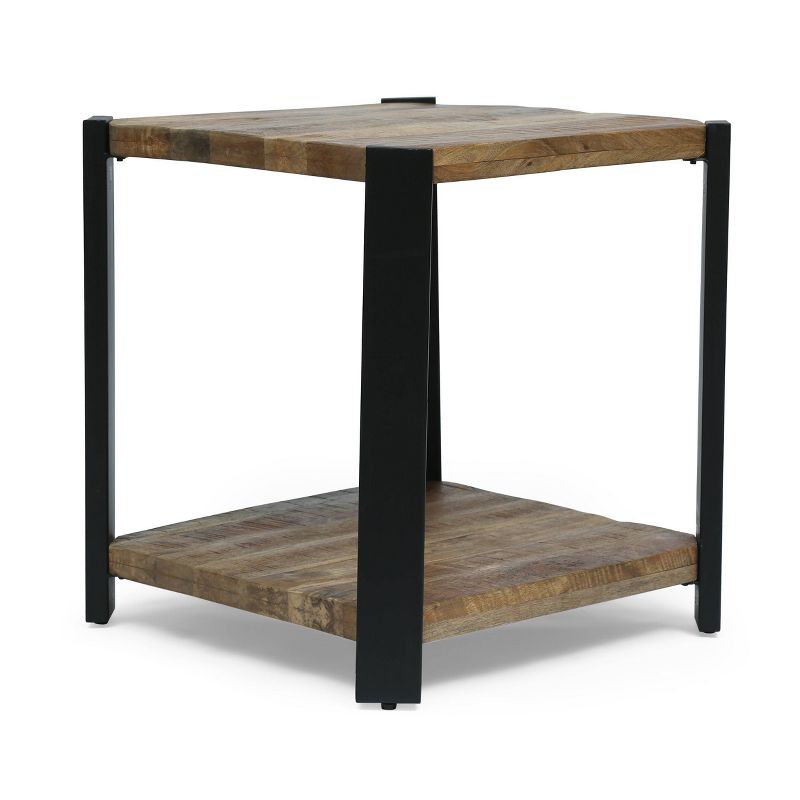 Taber Modern Industrial Handcrafted Mango Wood Side Table Natural/Black - Christopher Knight Home