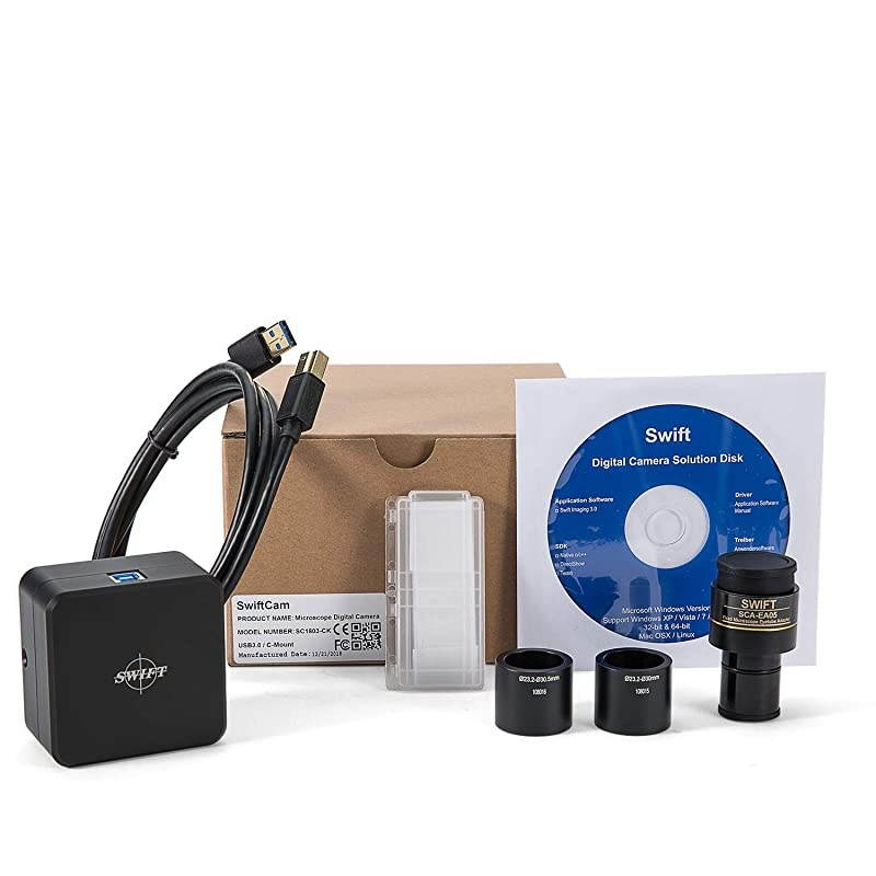 cam 18 Megapixel Camera for Microscopes, with Reduction Lens, Calibration Kit, Eyetube Adapters, and USB 3.0 Cable, Compatible with Windows/Mac/Linux