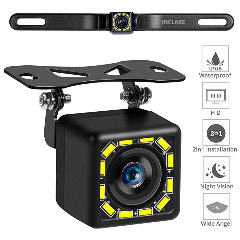 Backup Camera Rear View Camera Ultra HD 12 LED Night VisionWaterproof Reverse Camera 140 Wide View Angel with Multiple Mount Brackets for Universal sSUVTrucksRV and More
