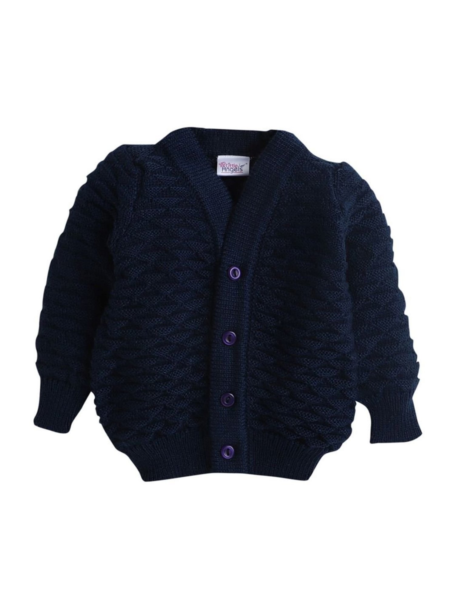 Little Angels Kids Navy Textured Pattern Full Sleeves Sweater Set