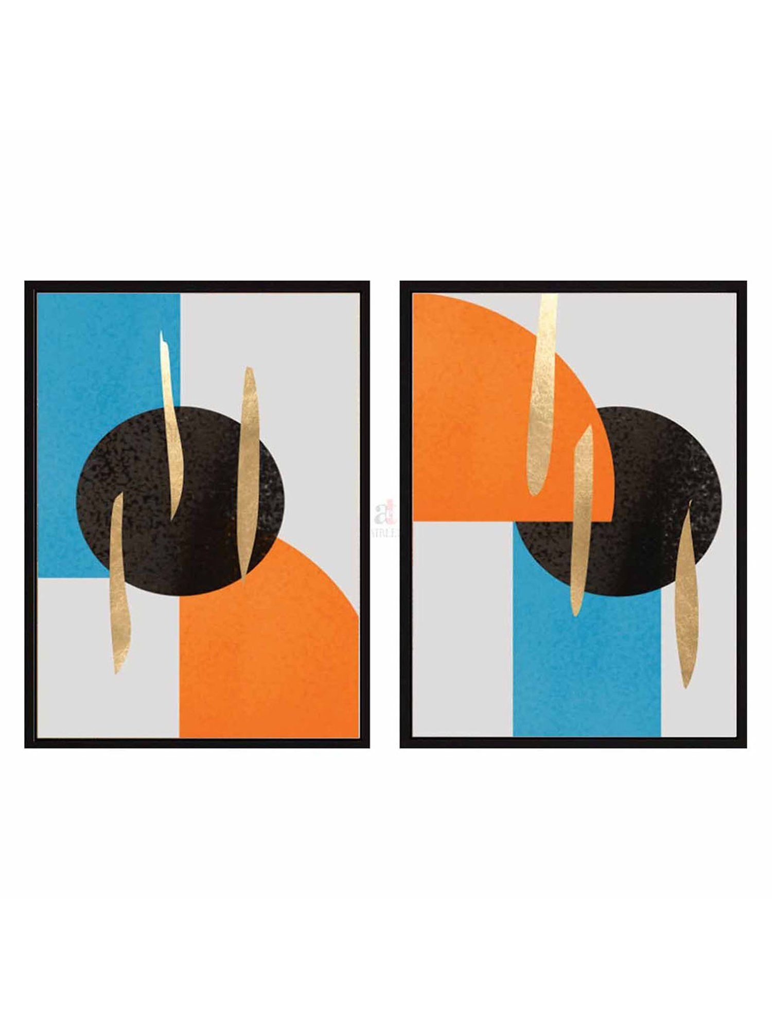 Art Street Mid-Century Modern Printed Orange Engineered Wood Wall Art (Set of 2)