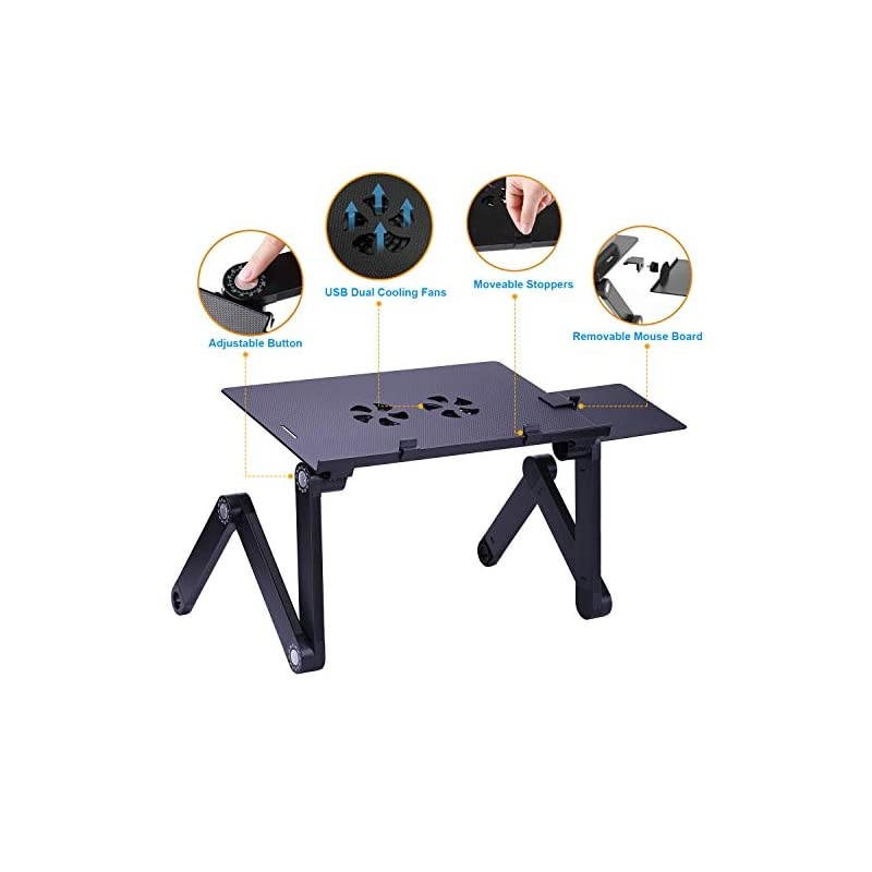 Stand for Bed Cozy Aluminum Vented Lap Workstation Desk with 2 Fan Mouse Pad Foldable Book Reading Stand Notebook Tablet