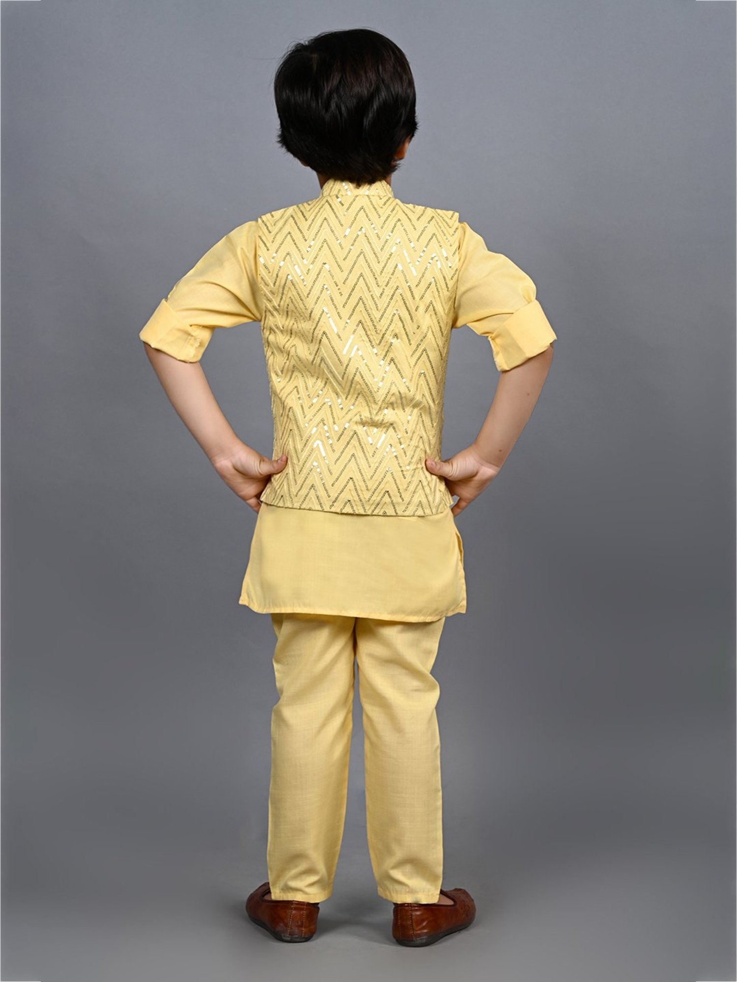 AJ Dezines Kids Black Embellished Full Sleeves Sherwani with Pants