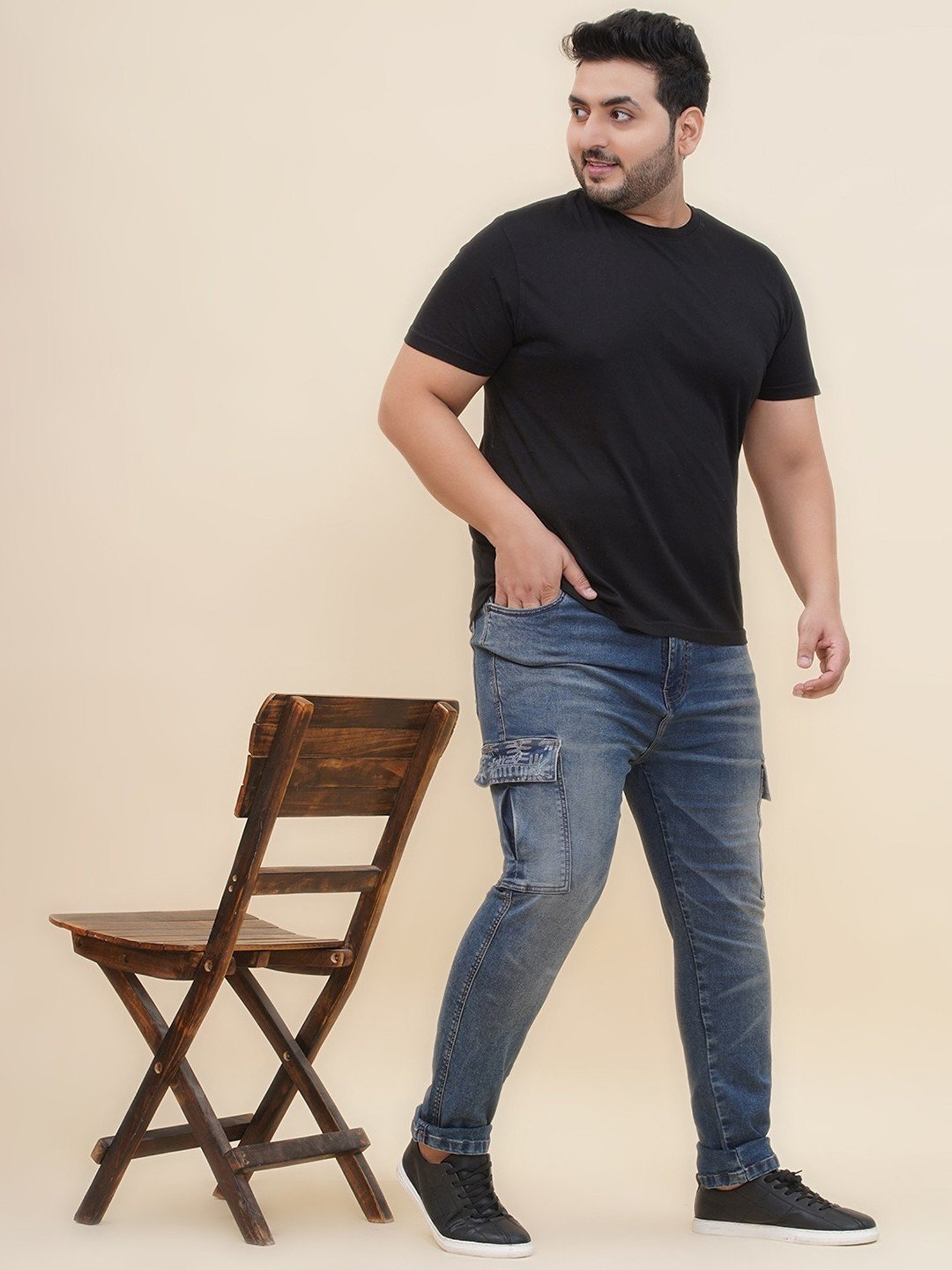 John Pride Blue Cotton Regular Fit Cargo Jeans