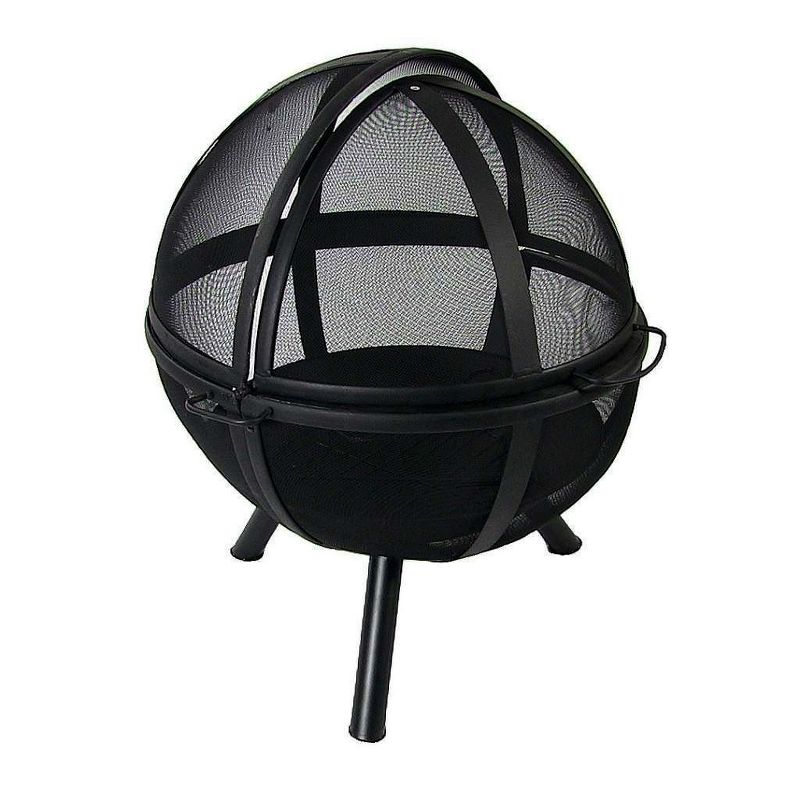 Sunnydaze Outdoor Portable Camping or Backyard Flaming Sphere Ball Fire Pit with Built-In Spark Screen - 30" - Black