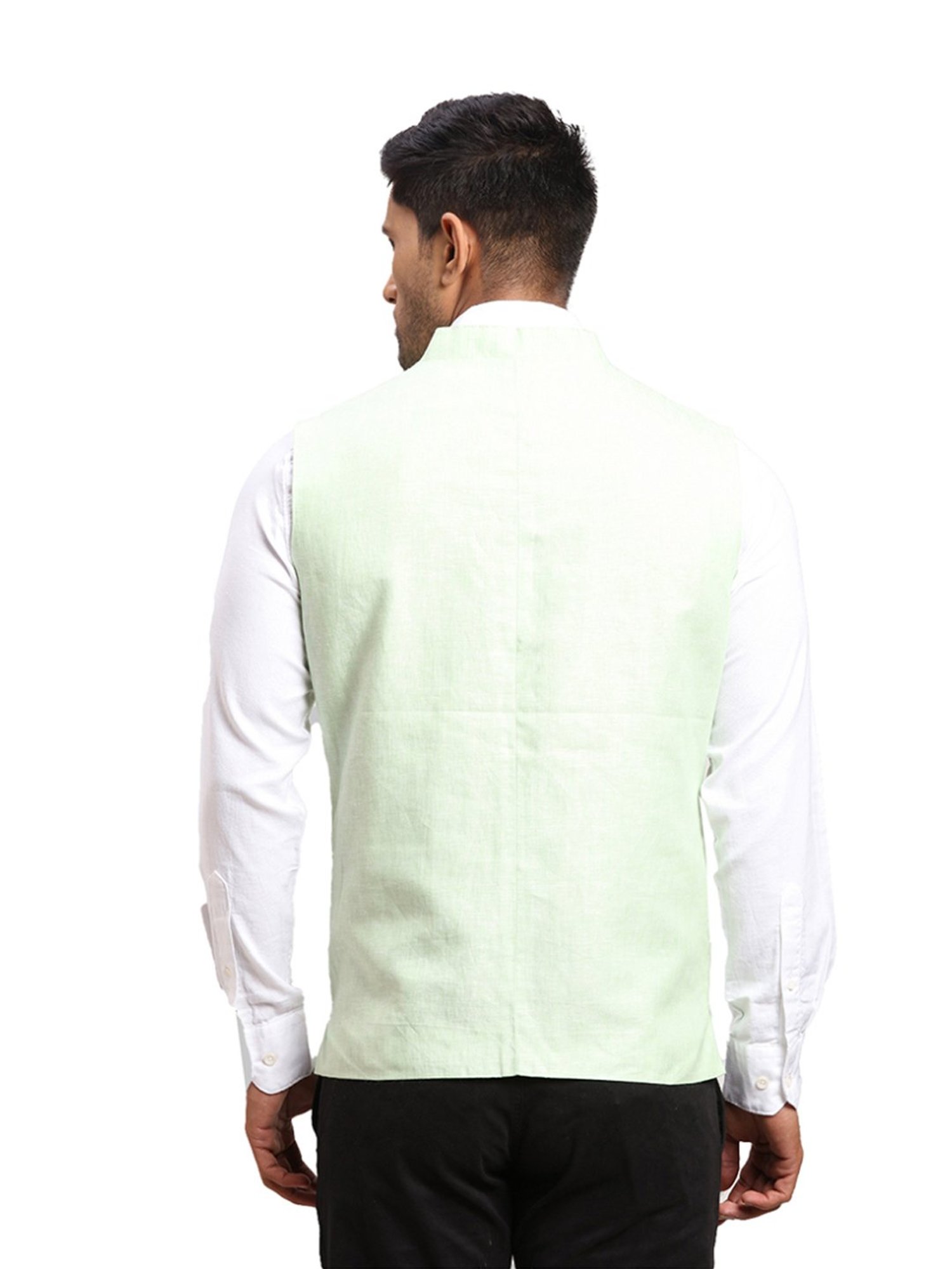 Parx Green Linen Regular Fit Nehru Jacket