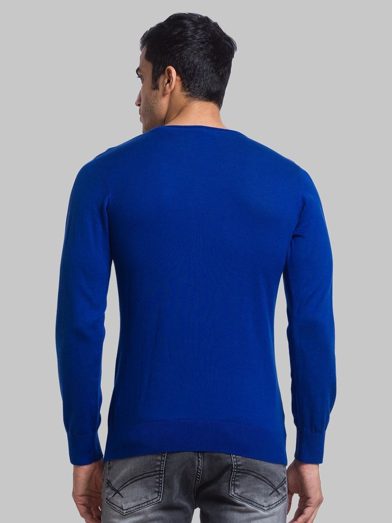 Parx Blue Cotton Regular Fit Sweater