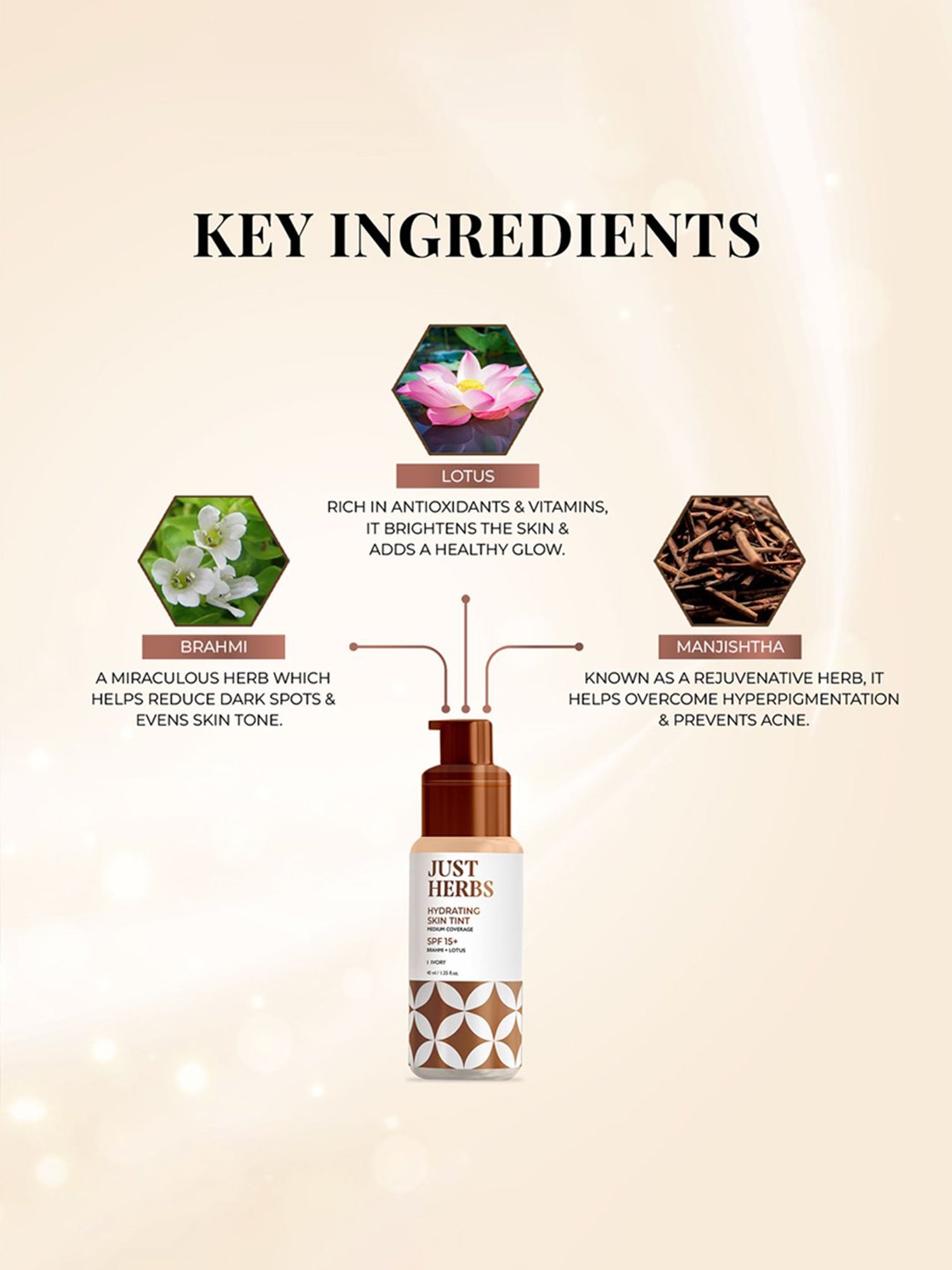 JUST HERBS Hydrating Skin Tint SPF 15+ 1 Ivory - 40 ml