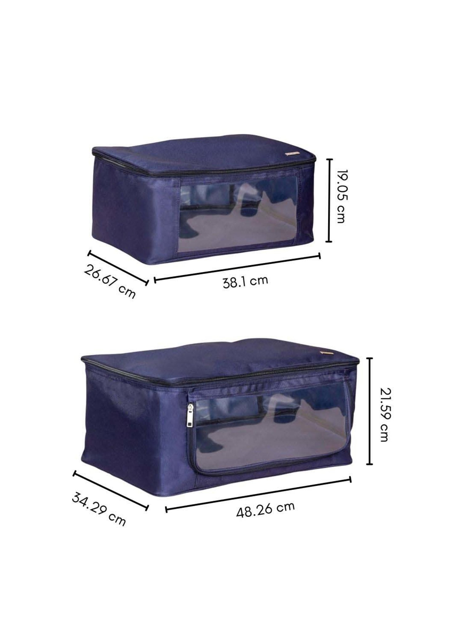 Nestasia Organizer For Clothes Set Of 2, Blue Transparent Bags With Zippered Front & Top Openings