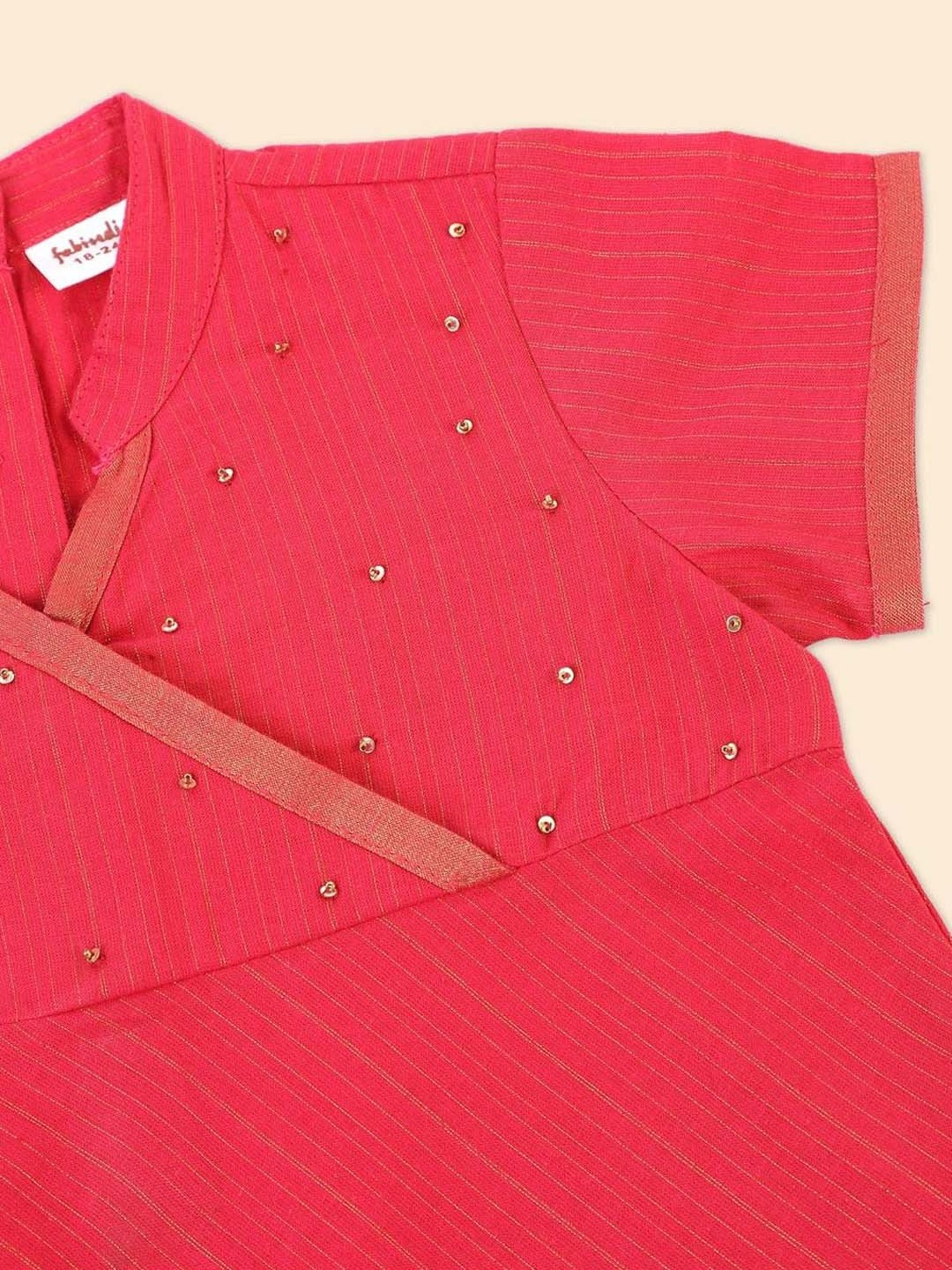 Fabindia Kids Pink & Orange Embellished Kurti & Salwar