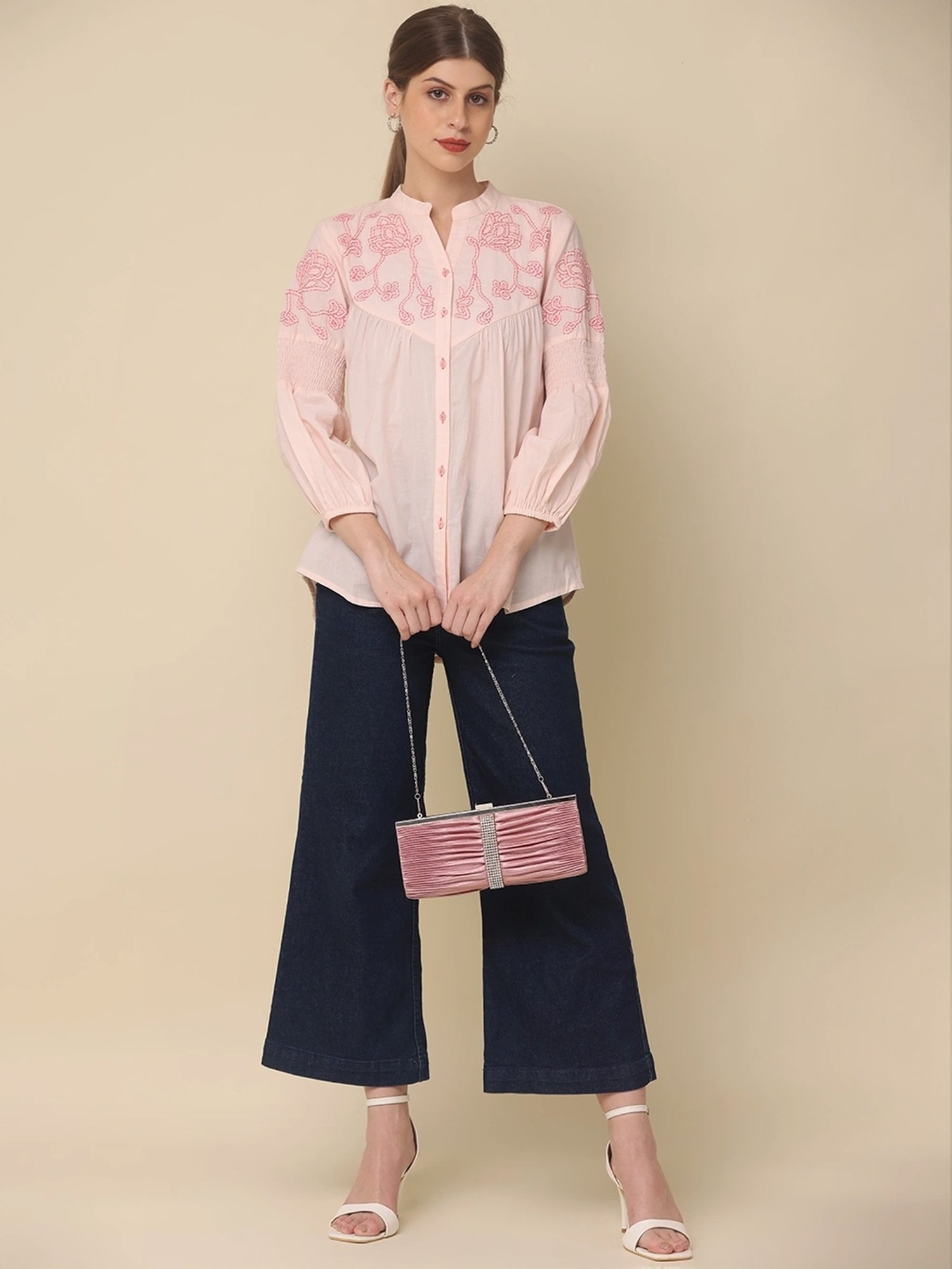 Zolo Label Pink Cotton Embroidered Shirt