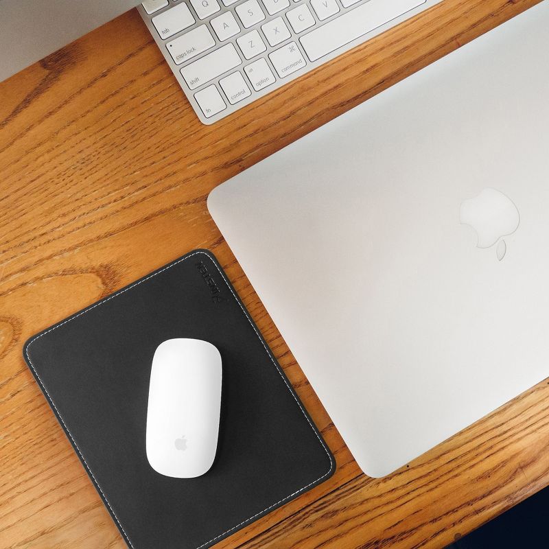 Insten Black Leather Mouse Pad with Anti-Slip Rubber Base & Waterproof Coating & Elegant Stitched Edges