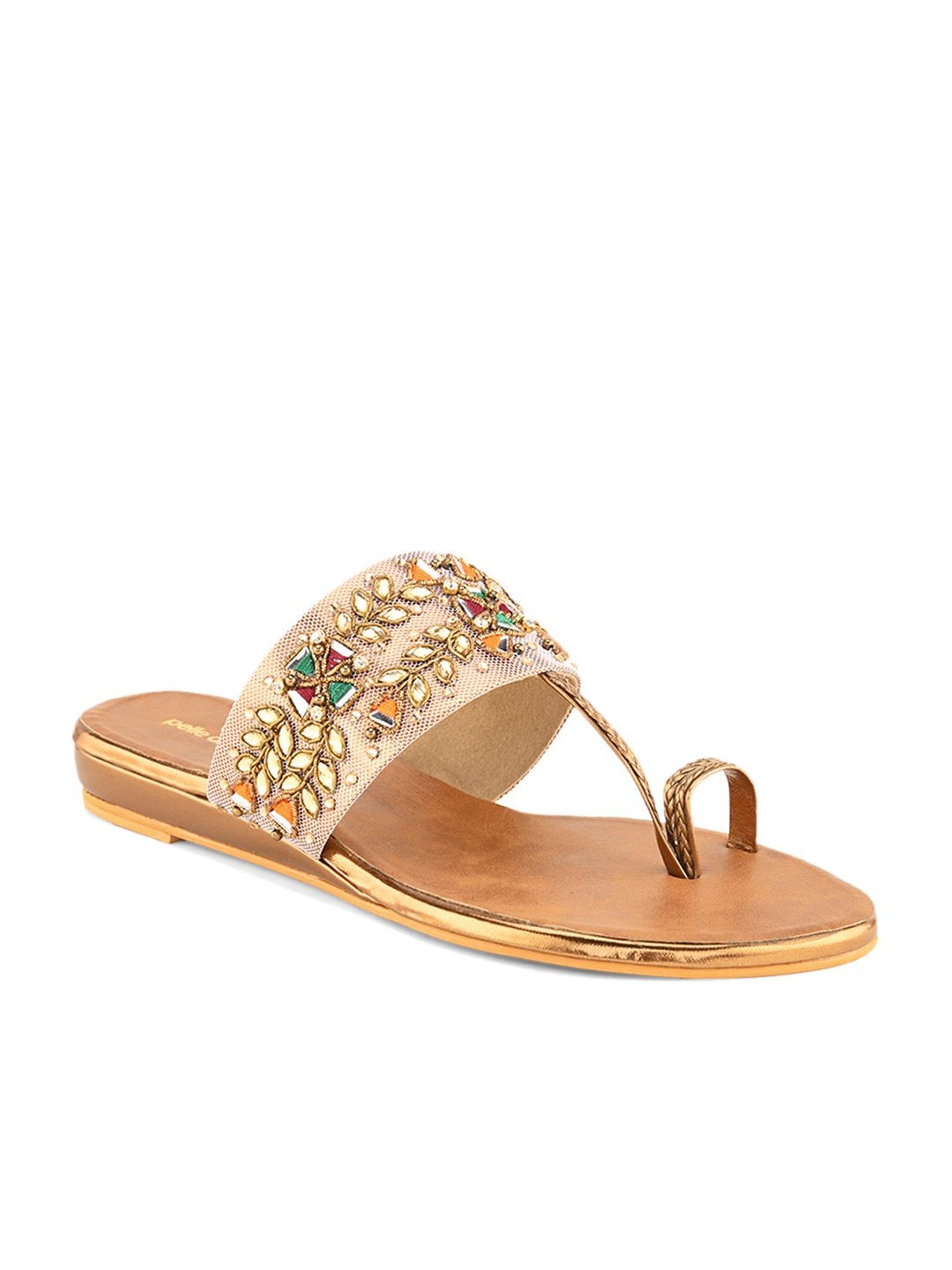 Pelle Albero Women's Antique Gold Toe Ring Sandals