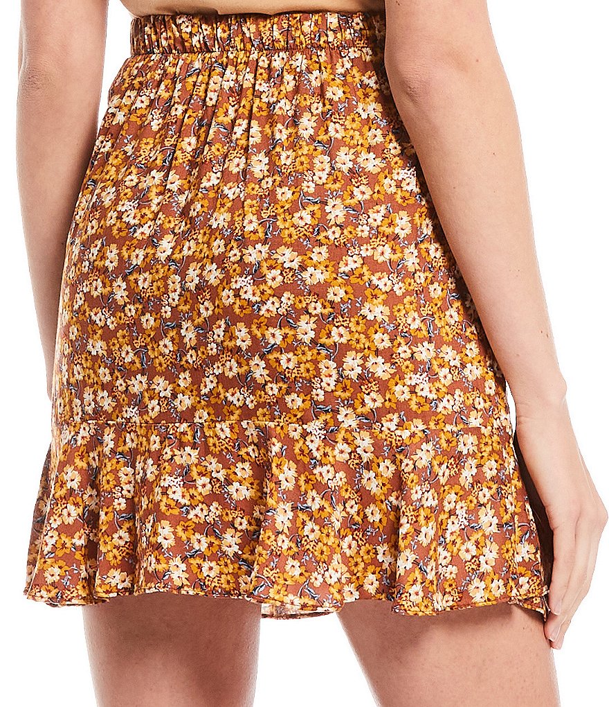 Originality Floral High Rise Asymmetrical Ruffle Mini Skirt