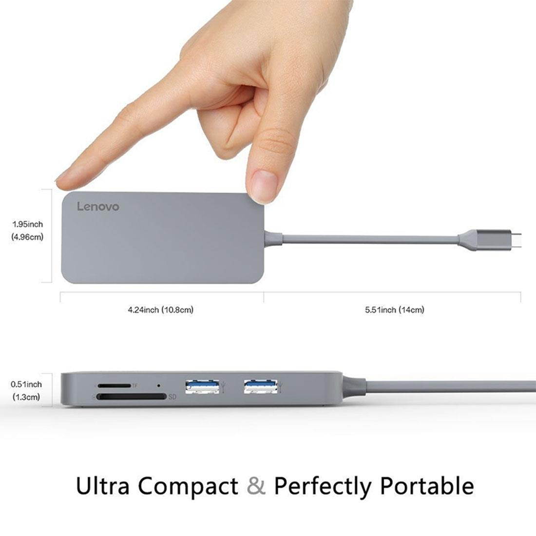 Lenovo C107 7 in 1 HDMI Port & USB-C / Type-C Charging Port & 2 x USB3.0 Ports & 1 x USB2.0 Port & SD / TF Card Slot to USB-C / Type-C HUB Adapter(Grey)