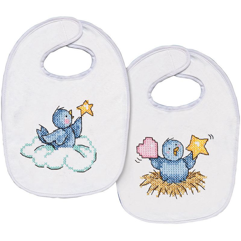 Tobin Stamped Cross Stitch Bib Pair Kit 8"X10" 2/Pkg-Balloon Ride