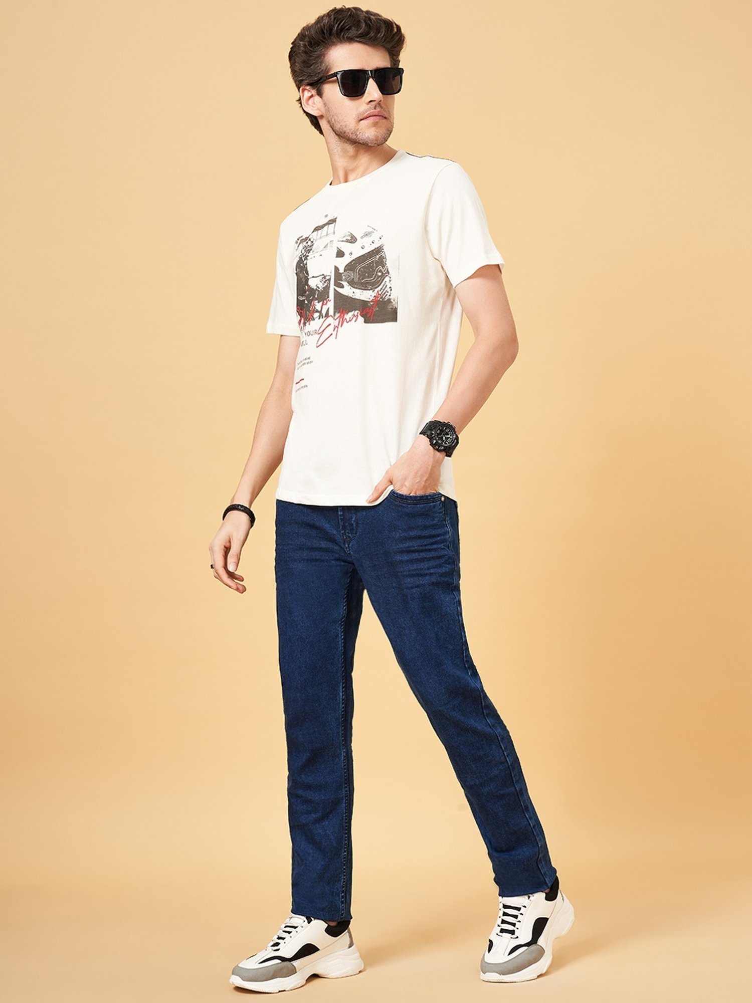 Sf Jeans By Pantaloons Off White Slim Fit Printed T-Shirt