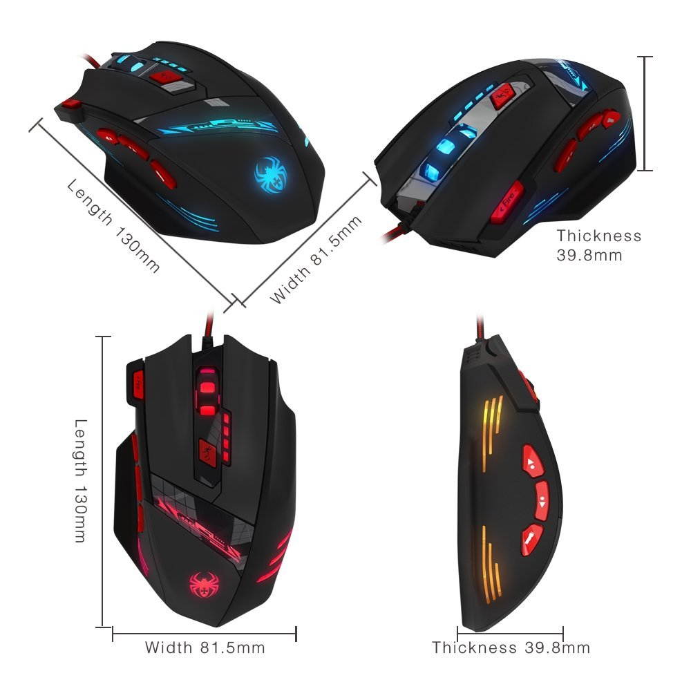 AGPtek Zelotes T90 Professional 1000/1600/2400/3200/5500/8000 DPI USB Wired Gaming Mouse Optical LED 8 Buttons for Pro Gamer