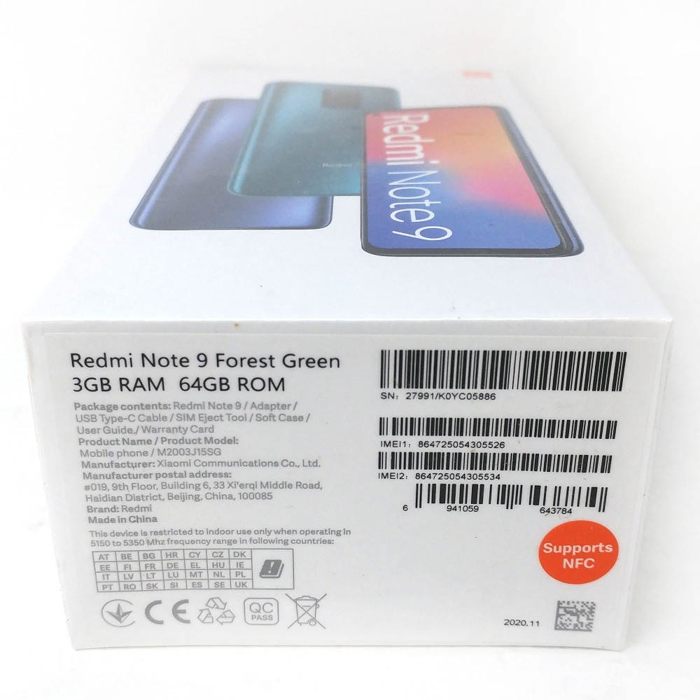 Xiaomi Redmi Note 9 128GB Dual SIM GSM Only , 5020mah Battery, 6.53" FHD + Display 4G LTE 4GB RAM 48MP Quad Camera Hotshot Smartphone - Forest Green - International Version