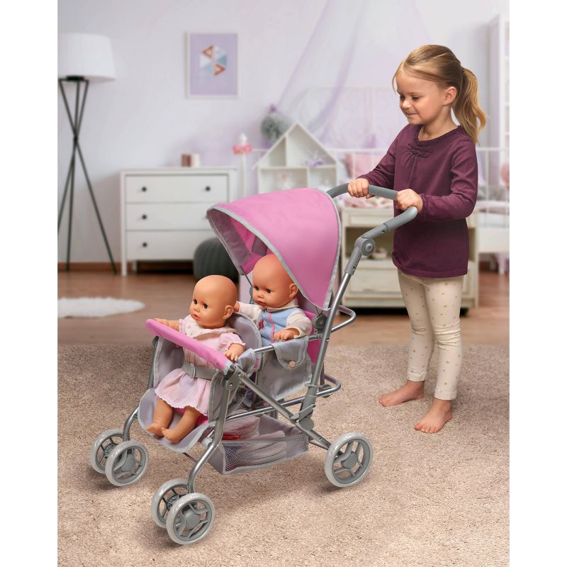 Cruise Folding Inline Double Doll Stroller - Gray/Pink