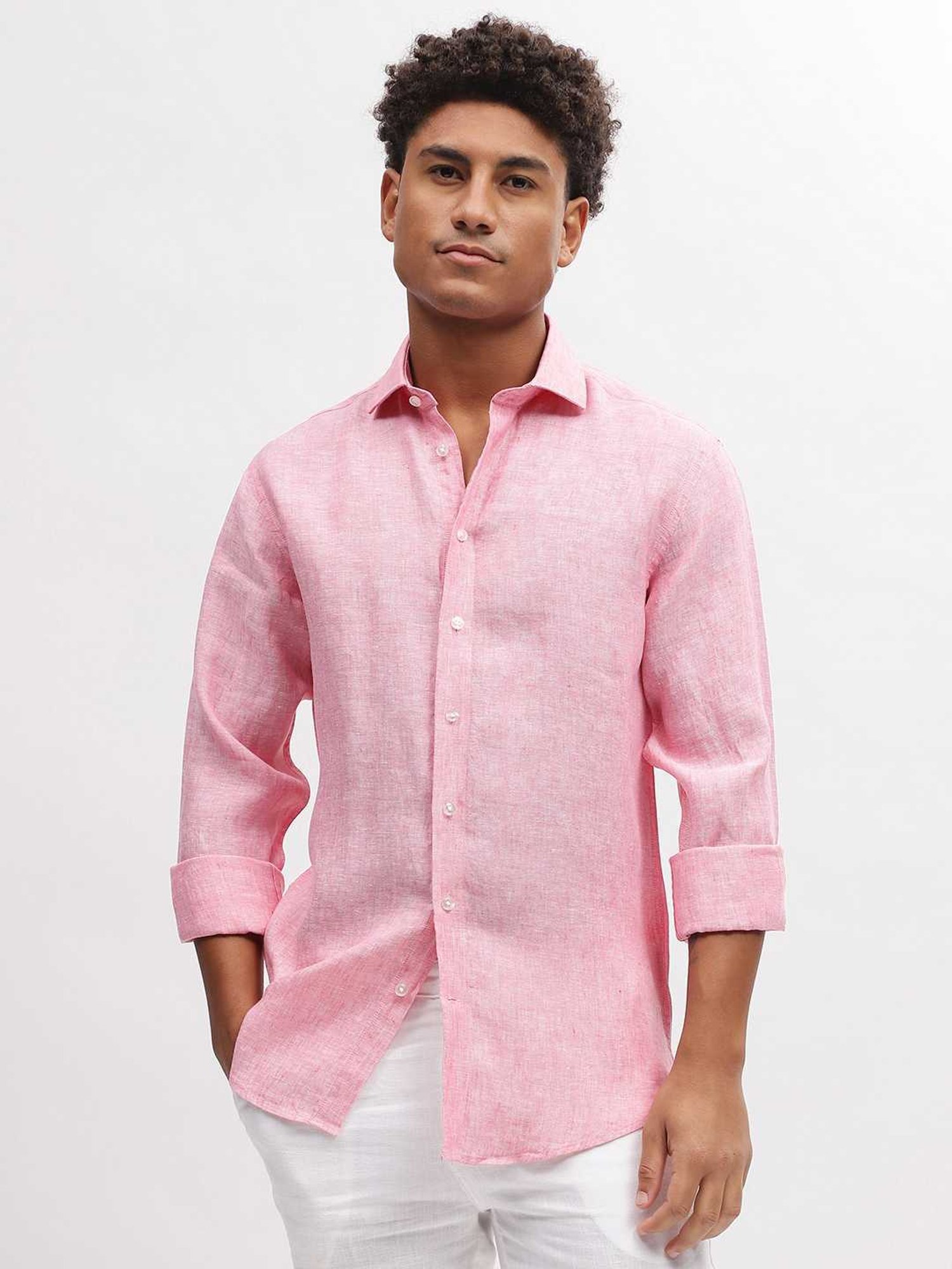 Bruun & Stengade Pink Linen Slim Fit Shirt