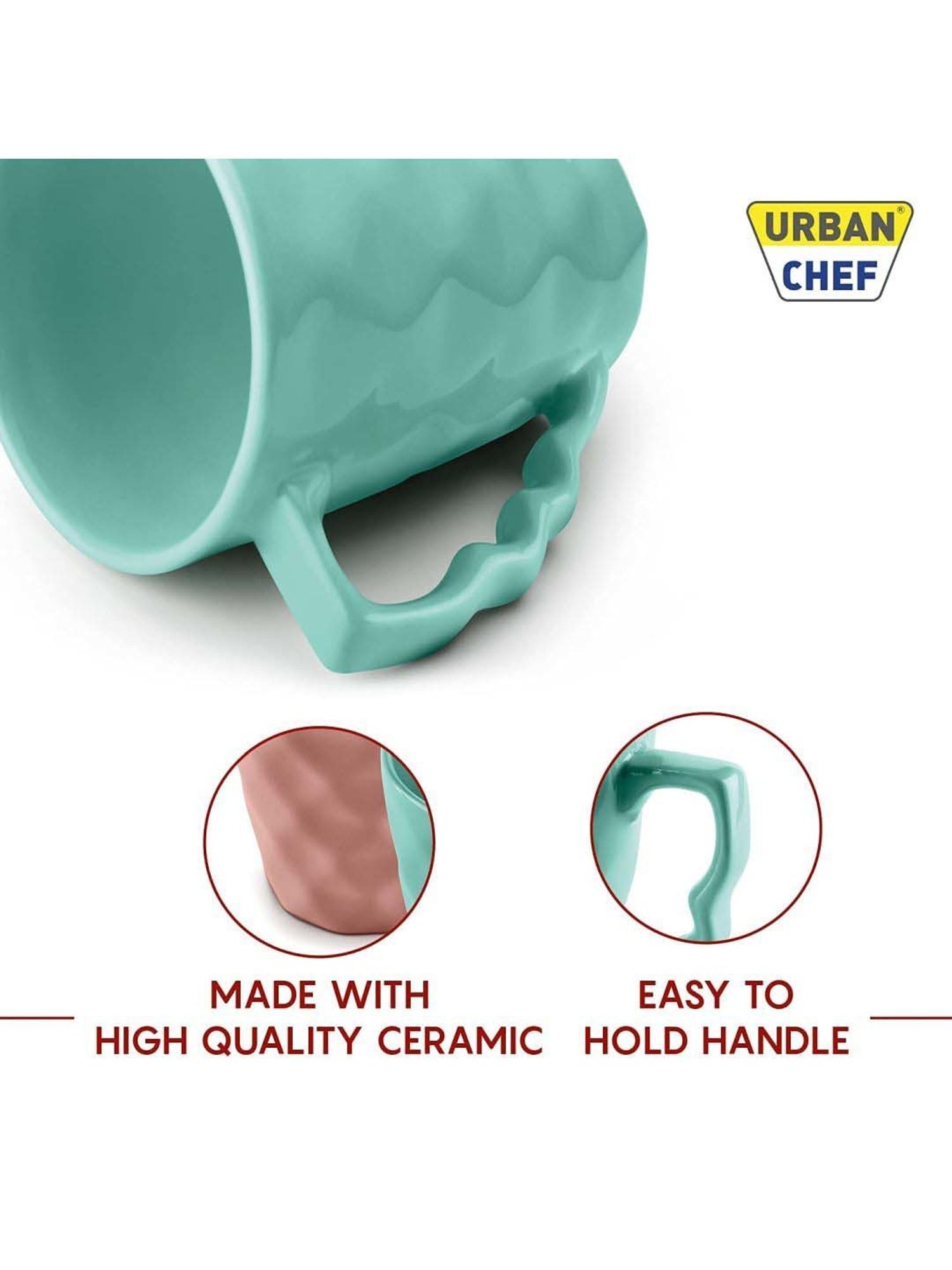 Urban Chef Pink & Blue Ceramic Microwave Safe Coffee Mug With Handle (0.225 L) - Set of 2