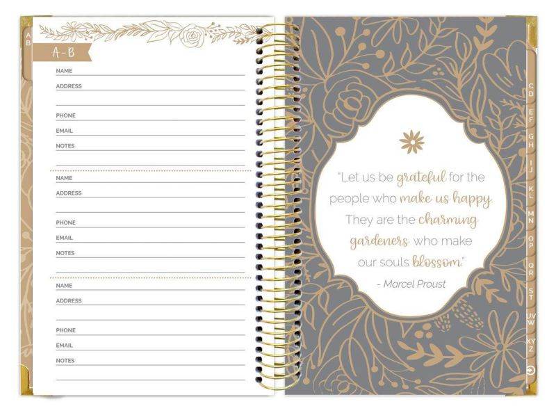 bloom daily planners New Hardcover Contacts/Address Book - 6" x 8.25" - Black & Gold Embroidery
