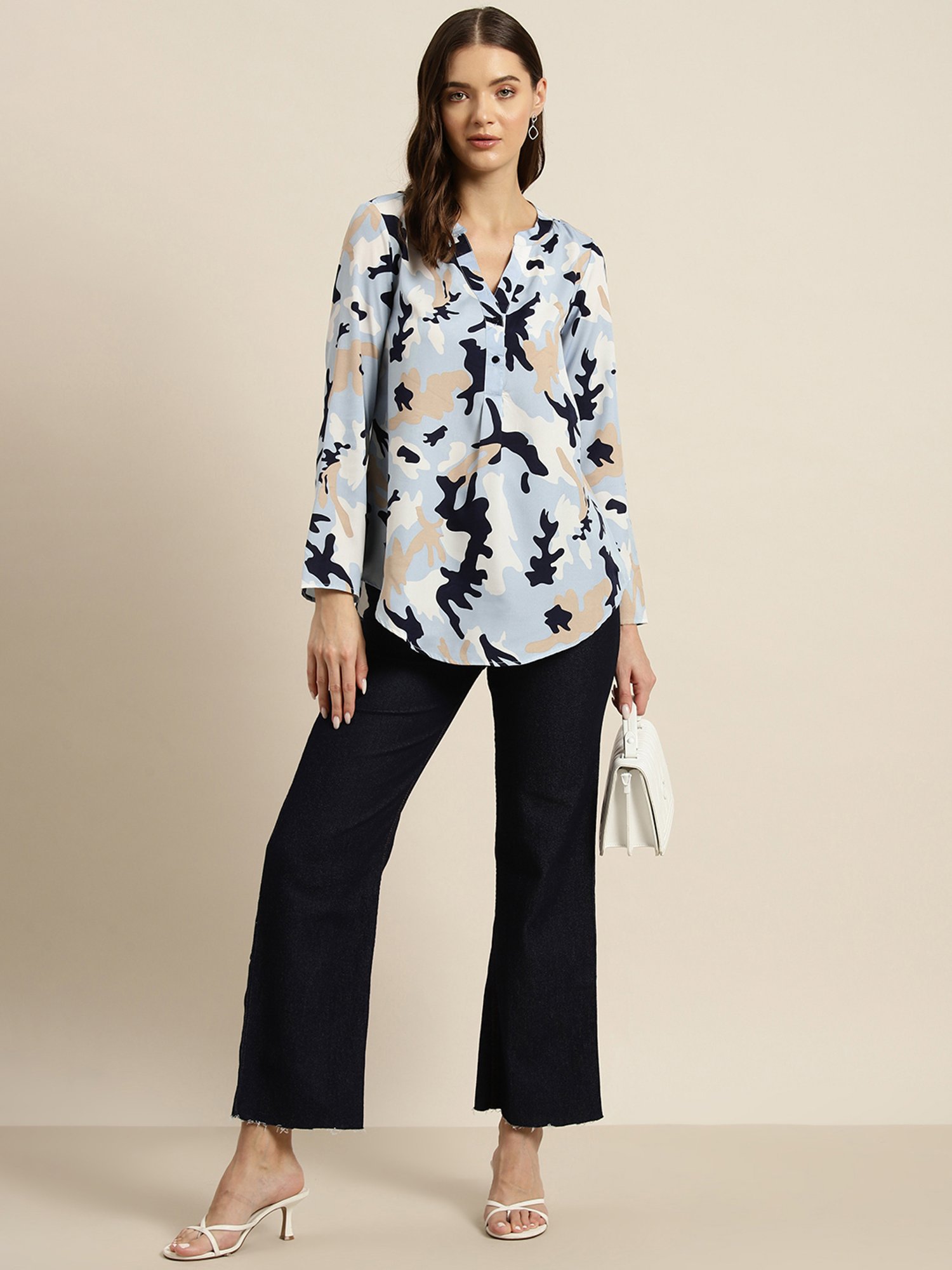 Qurvii Sky Blue Printed Top