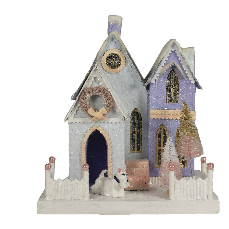 Christmas 9.5" Blue Bungalow Village Light Up Putz Retro Dog  -  Decorative Figurines