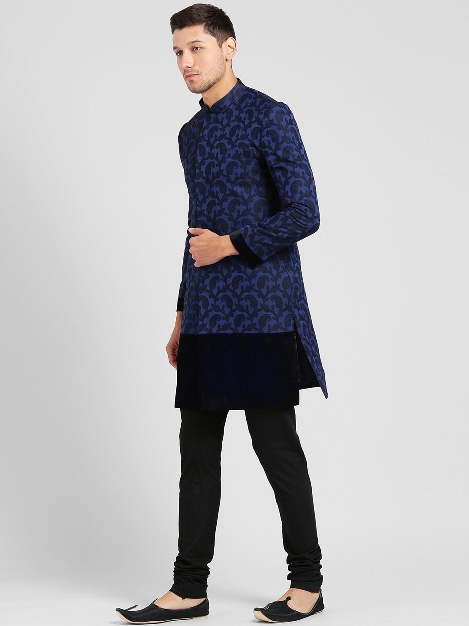 Kisah Navy Regular Fit Printed Sherwani Jacket