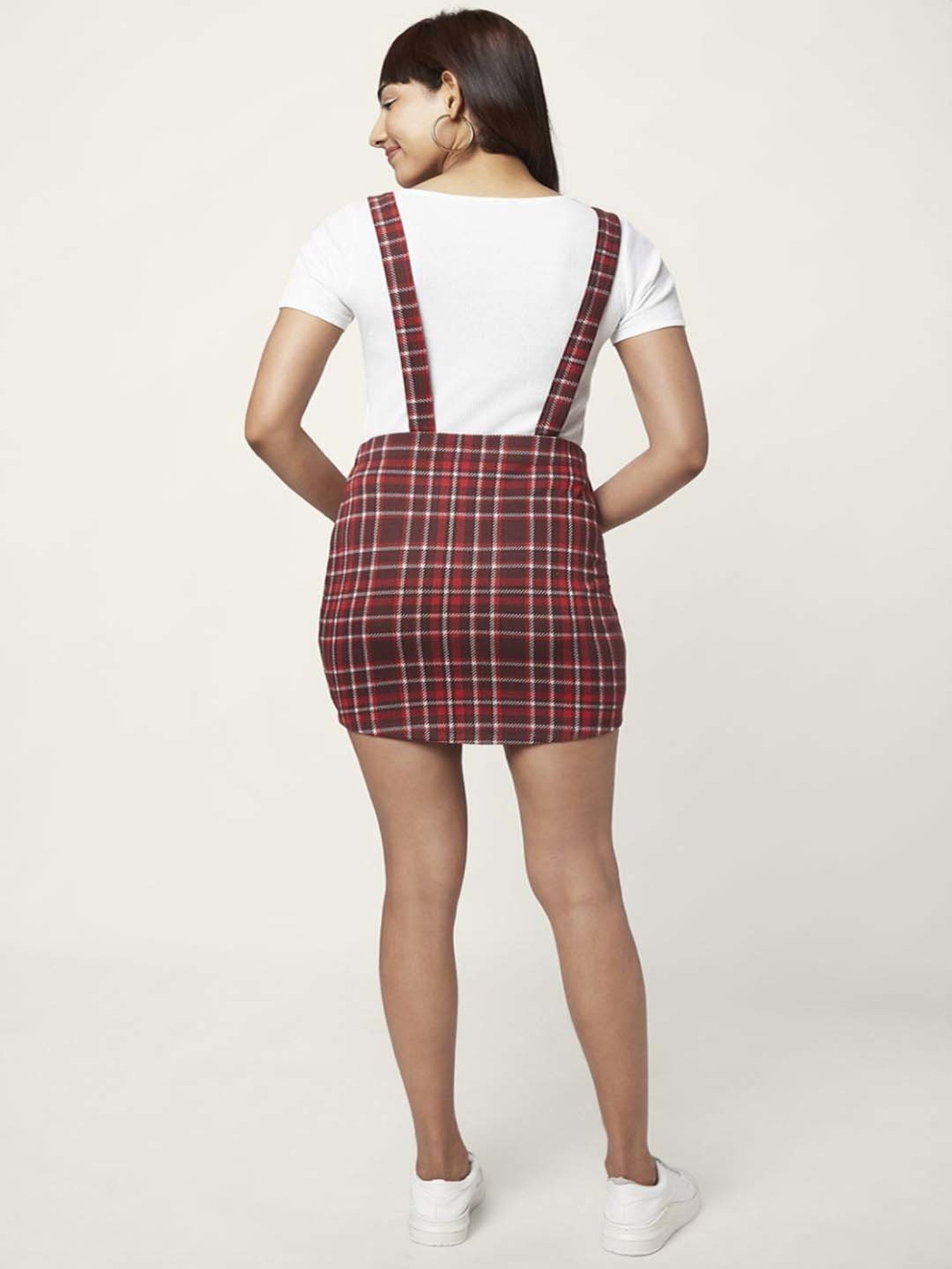 People by Pantaloons Brown Chequered Pencil Skirt